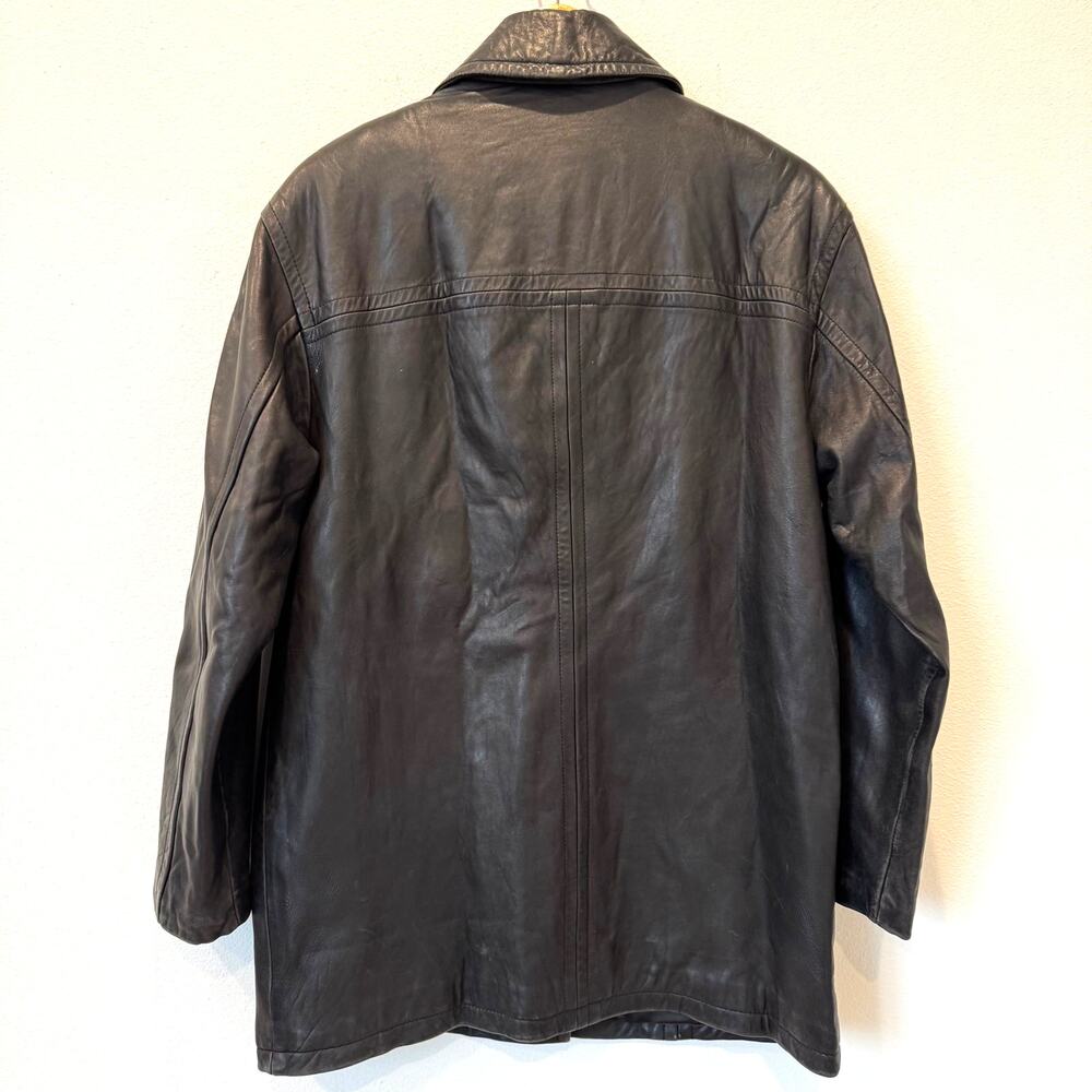 Vintage London Fog Black Leather Jacket Size Small Button Front Collared Coat - Picture 11 of 11